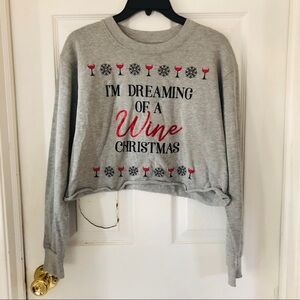 NWOT dreaming of a wine Christmas holiday sparkle cropped sweater size medium